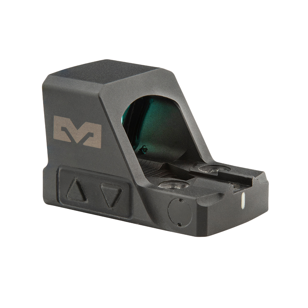 Mepro MPO-S pistol red dot sight rear angled view with control buttons