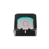 Mepro MPO-S pistol red dot sight with illuminated red 3-segment reticle visible through the lens